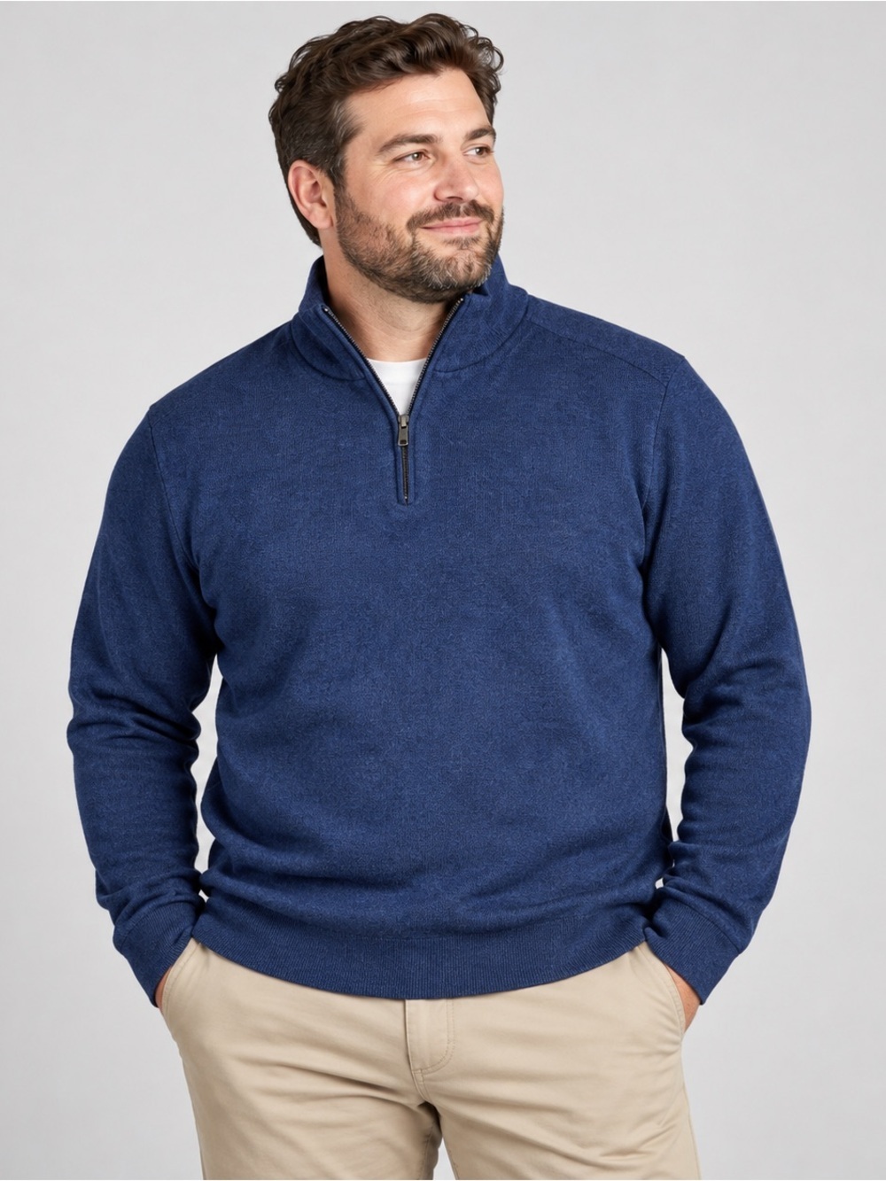 Robert Graham 1/4 Zip Knit Sweater Mens XL Pullover Golf Blue Long Sleeve Fitted